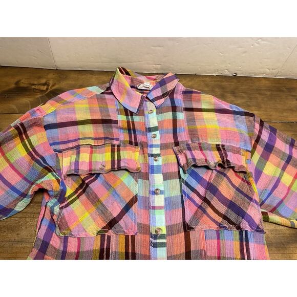 Anthropologie Pilcro Multicolor Plaid Button Down Tunic Top Size XXS - Picture 5 of 13